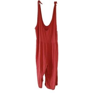 Lagenlook Jumpsuit Womens Large Linen Blend Orange Side Zip Casual Bohemian